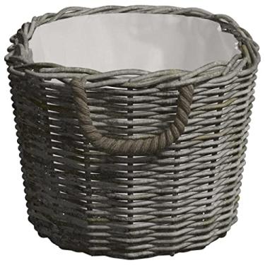 Imagem de Cesta de lenha completa, cinza, alças de transporte, versátil para armazenamento de vegetais, para estilo country