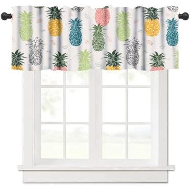 Imagem de Cortina colorida de abacaxi, lindas folhas de frutas tropicais verão natureza estampa de plantas blackout tratamento de janela curta para cozinha, café, sala de estar, quarto, 137 x 45 cm