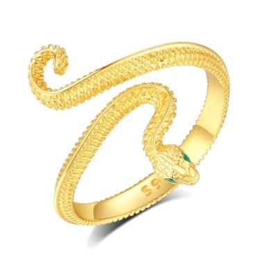 Imagem de EUDORA Anel de cobra, feminino, masculino, banhado a ouro 18 K, anel ajustável, joias góticas delicadas, presentes para mulheres e homens