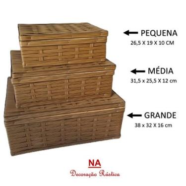 Imagem de 3 caixa organizadora em vime grande media pequena cesto banheiro quart
