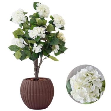 Imagem de Planta Hortência Artificial Com Vaso Completo Realista Casca - Flor Im