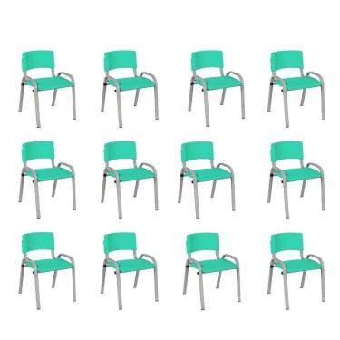 Imagem de Kit 12 Cadeira Iso Infantil Creche, Escola Base Cinza Verde água
