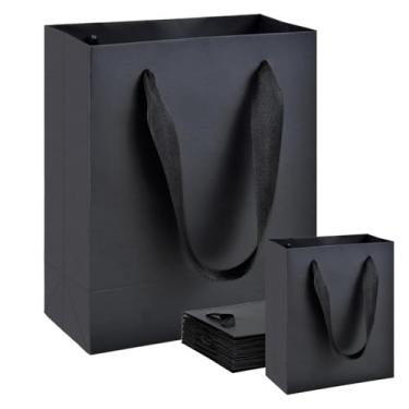 Imagem de Sacos de presente pretos Aosric – 12 peças, 15,2 x 7,6 x 19 cm, sacos de papel cartolina duráveis com alças, pacote a granel, resistentes e reutilizáveis – ideais para festas, Natal, aniversários