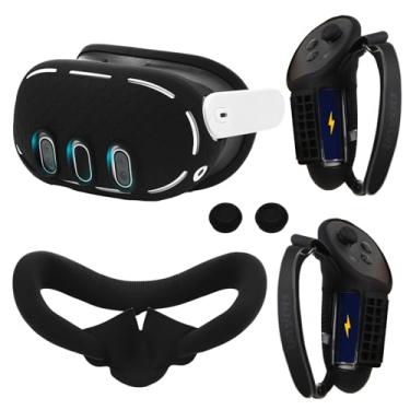 Imagem de OOAVR Conjunto De Capas Silicone Vr Para Acessórios Oculus/Meta Quest 3, Controles Vr, Protetores Faciais Joysticks (Preto)