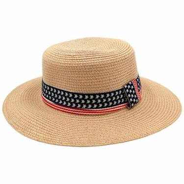 Imagem de Chapéu Palha Feminina Panamá Boater Moda Praia  - Kingleen, Rosa