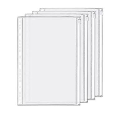 Imagem de Pacote com 4 pastas de plástico com zíper B5 com 19 furos, à prova d'água, 19 furos, sacos de folhas soltas, envelope com zíper para documentos, cadernos, cartões