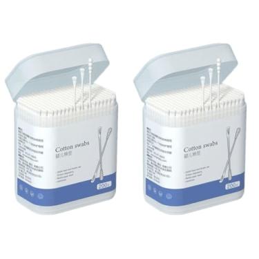 Imagem de Kisangel 2 caixas de cotonete de algodão para bebê, 400 peças, palitos de papel natural, para limpeza de cera