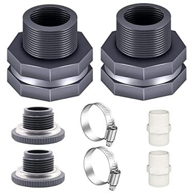 Imagem de Tnuocke 2 peças de encaixe de anteparo de PVC de 1,9 cm com plugues, conector de tubo de água, (21 a 38 mm), kit de braçadeiras de mangueira, adaptador de conector de tanque de água, encaixe de tubo através de volume para barril de chuva, tanques de água, piscinas (cinza) H-07