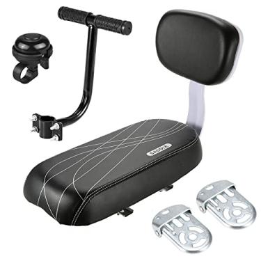 Imagem de CIADAZ Kit de assento almofadado para bicicleta infantil com alça de descanso para os pés em formato de sino Conjunto de transportador de segurança infantil