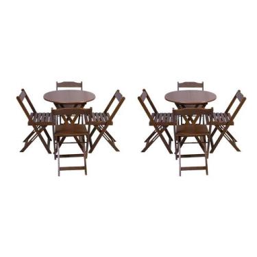 Imagem de Kit 2 Jogos de Mesa Dobravel com 4 Cadeiras Tampo Redondo 70x70 Imbuia