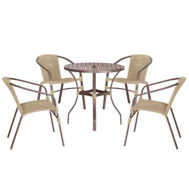 Imagem de 04 Cadeiras Floripa E Mesa Roma 100cm Marrom Trama Original Rami