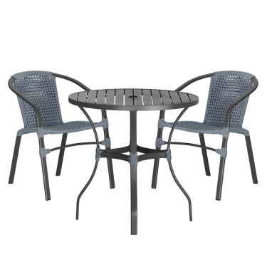 Imagem de 02 Cadeiras Floripa E Mesa Roma 80cm Preta Trama Original Prata