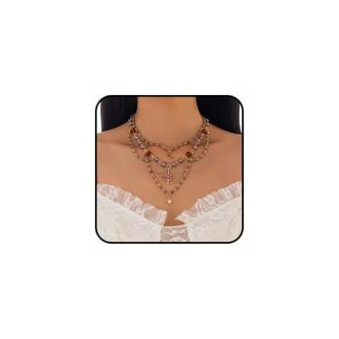 Imagem de sunglnl Colares femininos empilhados a ouro, banhado a ouro 14 k, gótico, sol e lua, vintage, barroco, chique, joia boêmia, presente, Large, Liga de aço, Sem Pedra Preciosa