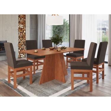Imagem de Conjunto Sala de Jantar Mesa 160cm e 6 Cadeiras Joli 147/14 Zamarchi - Canela/Tec Joli Marrom