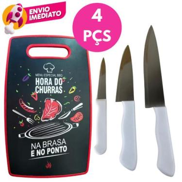Imagem de Kit 04 Pç Tábua Corte Decorada 37Cm Plástico Retangular Colorida E 03 