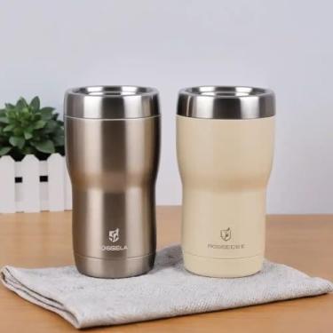 Imagem de Copo Térmico Parede Dupla em Aço Inox Bege 350ml com Tampa Rosqueável - Estilo Liso