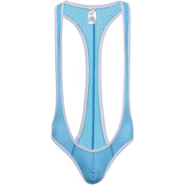 Imagem de Homens Collant Bodysuit Shapewear Sexy Undershirts Collant Jockstrap Malha Macacões Wrestling Singlet One-piece Bodysuits Suspensórios Wrestling Singlet, Sky Blue, L