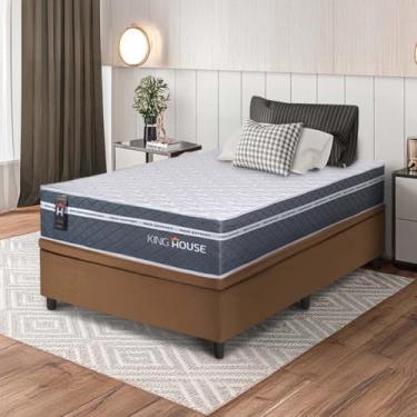 Imagem de Conjunto Box Baú Marrom Cairo Cinza Molas Ensacadas Solteiro 96x203x71 - King House
