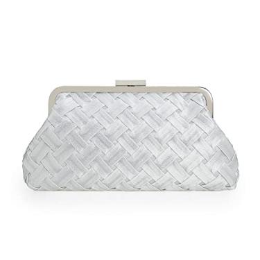 Imagem de IXEBELLA Bolsa feminina pequena e elegante bolsa de mão de mão trançada de cetim formal para casamento/formatura/festa preta, Branco, Small