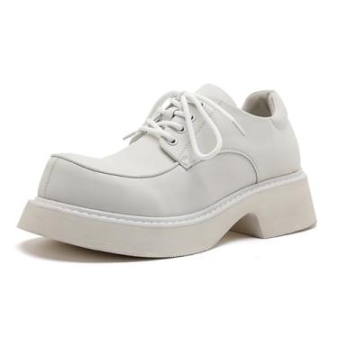 Imagem de Sapato social masculino moderno de couro genuíno que aumenta a altura, sapatos oxfords grossos, casuais, festas, encontros, formaturas, Branco, 39