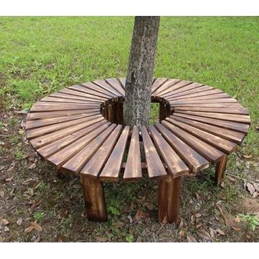 Imagem de Banco De Árvore De Jardim Ao Ar Livre De Madeira Maciça, Banco De Parque Redondo Em Forma De Leque Curvo Com Assento De Ripas, Banco De Árvore Meio Redondo Para Pátio Ao Ar Livre, White