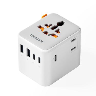 Imagem de Adaptador de viagem TESSAN Universal 28W com 2 tomadas AC e 5 portas USB