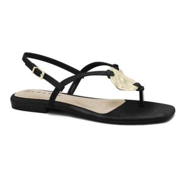 Imagem de Sandália Rasteira Ramarim Feminina Detalhe Dourado Estilosa, Plus pret