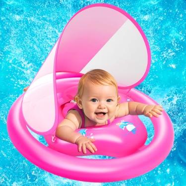 Imagem de ZIZZ Boia de piscina para bebês de 1 a 2 anos - Os melhores brinquedos infláveis para bebês com proteção solar para bebês de 3 a 6 anos, brinquedos de natação de verão
