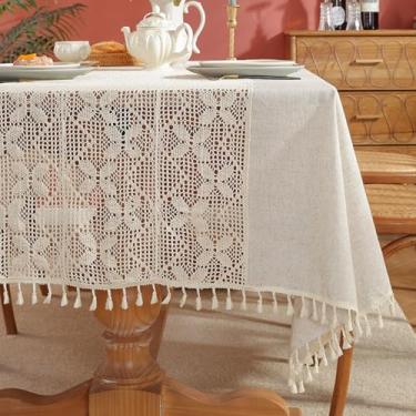 Imagem de KAIJIE Toalha de mesa retangular estilo rural com renda de cor sólida, tecido decorativo, sem rugas, capa de mesa para eventos e jantares 140 x 240 cm