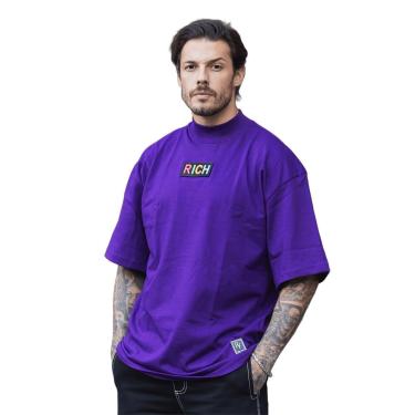 Imagem de Camiseta Oversized Gola Alta Borracha Colorida Streetwear Confortavel Masculina Roxo-Masculino