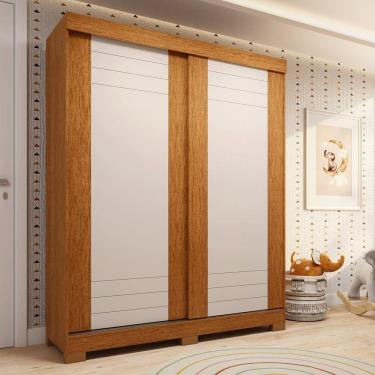 Imagem de Guarda-roupa Infantil 2 Portas de Correr 140cm X 188cm 100% Mdf Lunara Espresso Móveis Cinamomo/Off White