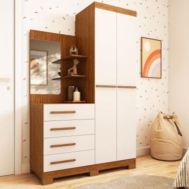 Imagem de Guarda-roupa Infantil 2 Portas 4 Gavetas e Espelho 110,20cm X 183cm 100% Mdf Auris Espresso Móveis Cinamomo/Off White