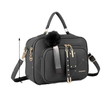 Imagem de Bolsa Feminina Com Chaveiro Pompom Tira Colo Faixa de Mão De Couro Tranversal (Preto - DEC6012#)