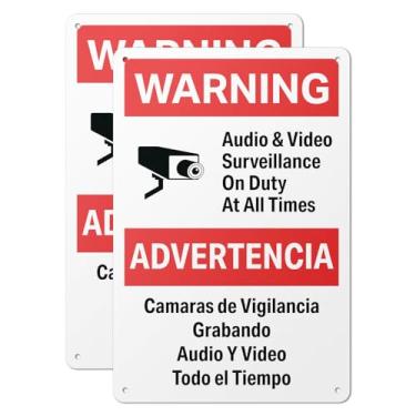 Imagem de 101SignCity "Aviso: vigilância de áudio e vídeo em serviço em todos os momentos" Sinal em inglês e espanhol para propriedades privadas - 20 cm x 30 cm alumínio, pacote com 2