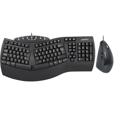 Imagem de Perixx PERIDUO-512B US, combo de teclado ergonômico com fio e mouse vertical - USB - preto - inglês dos EUA