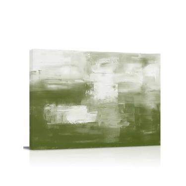 Imagem de Arte de parede impressa em tela, impressão de pintura a óleo de grafite ombré verde sálvia branca imagem emoldurada, pintura a óleo abstrata, arte pintada para decoração de casa, quarto, sala de estar