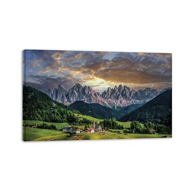 Imagem de Pintura emoldurada de parede em tela de paisagem - Pôr do sol à noite - Impressão de imagem natural em tela - Paisagem em tela - Pôster e impressões prontas para pendurar moldura interna 40 x 65 cm 15
