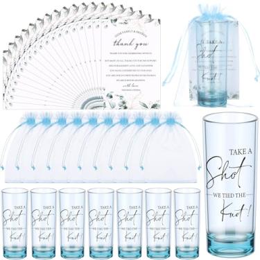 Imagem de Sliner Conjunto de 24 lembrancinhas de casamento para convidados a granel 60 g Acrílico Take a Shot We Tied the Knot Shot Glasses com cartões de agradecimento sacos de organza para presentes de chá de