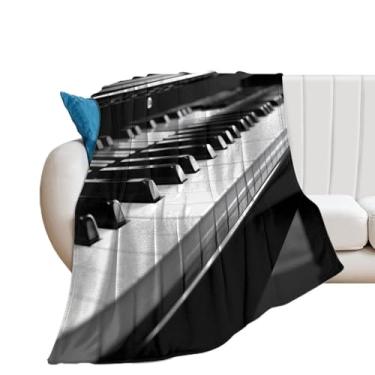 Imagem de Cobertores macios e aconchegantes para mulheres, cobertores de cama, preto, branco, piano, teclado, quente, decorativo, felpudo para todas as estações
