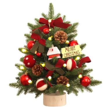 Imagem de Árvore de Natal de mesa, acende uma pequena árvore de Natal de 45,7 cm com ornamentos de pinheiro artificial, decorações de Natal para casa, escritório, festa