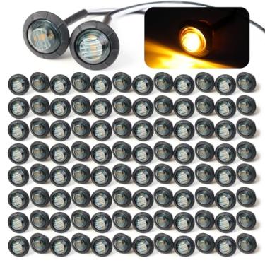 Imagem de Meerkatt (Pacote com 100) Mini Lente Esfumaçada Redonda 3/4" Polegada Âmbar LED Marcador Lateral Luz Indicadora Lâmpada de Folga Universal RV Trailer Jeep Caminhão Barco Impermeável 12V DC Incluídos Ilhós de borracha preta