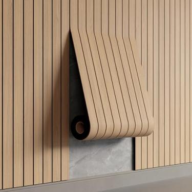 Imagem de Painel de parede de ripas de PVC de 599.4 cm x 40.0 cm Painel de parede autoadesivo grosso de madeira de carvalho sintético 3D painéis de parede à prova de som para paredes e tetos
