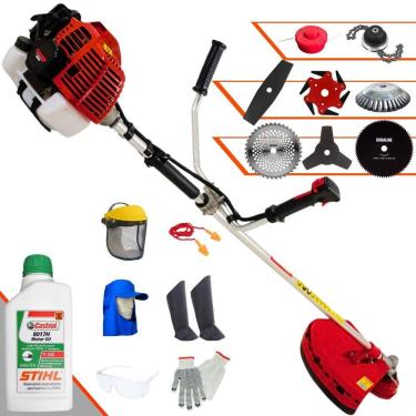 Imagem de Roçadeira Profissional Kawashima KW43L À Gasolina 43cc 1,7HP Alta Rotação Com Carretel de Nylon + Kit 7 Opções de Cortes + EPI + ÓLEO STIHL 2 Tempos