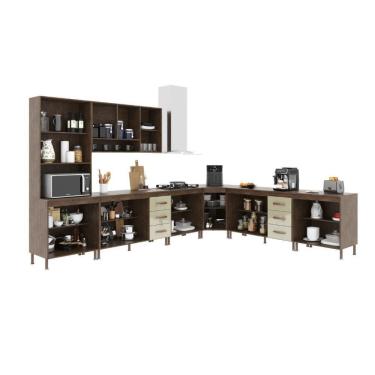 Imagem de Cozinha Modulada Completa Fidelitá Lisboa 7 Peças 600cm 16 Portas 6 Gavetas Com Tampo Noce/off-white