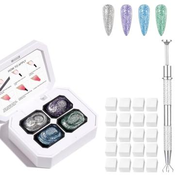 Imagem de finger secret Conjunto de 4 cores de esmalte de gel ombré, paleta de esmaltes de géis com 20 esponjas de unha para arte em gel 3D que pode ser pintada em salão ou uso doméstico (OMBER2)