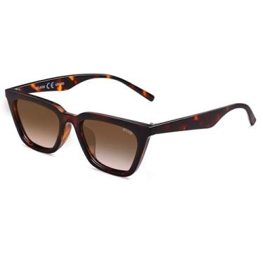 Imagem de SOJOS Óculos de sol polarizados quadrados estreitos cateye para mulheres óculos de direção retrô moderno SJ2169, Armação de tartaruga amarela/lente marrom, M