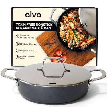 Imagem de Alva Frigideira Maestro de cerâmica 100% livre de toxinas (sem PFAS/PTFE) - Distribuição profissional de calor uniforme - Seguro para forno e indução com tampa - preta