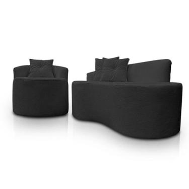 Imagem de Kit 1 Poltrona Com Sofá Curvo 2 Lugares Feijão Forma Orgânica Bouclé -