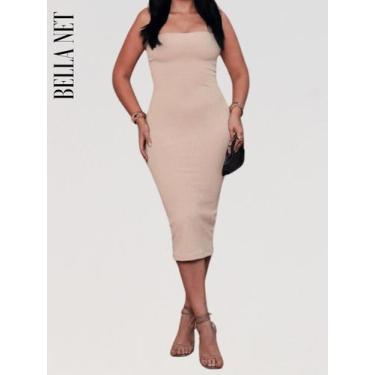 Imagem de Vestido Coladinho sem alça Tubinho Bandeau Canelado Moda Gringa Blogue