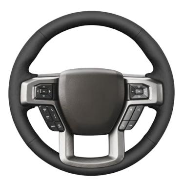 Imagem de MEWANT Capa de volante de couro sintético em relevo hexagonal preto costurado à mão para Ford F150 F250 F350 Expedition 2018-2021